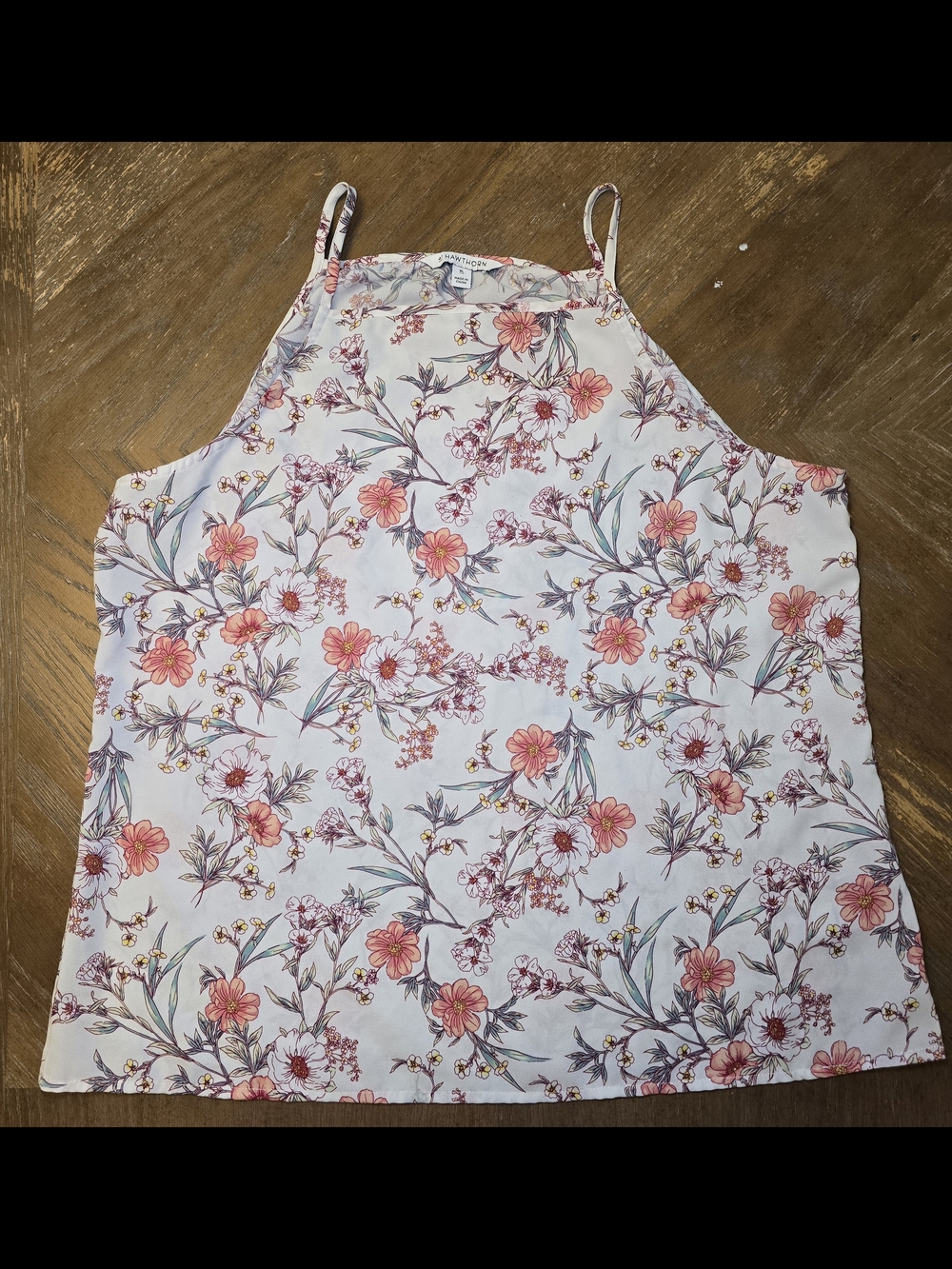 41 Hawthorn White Floral High-Neck Tank with Pink Blooms